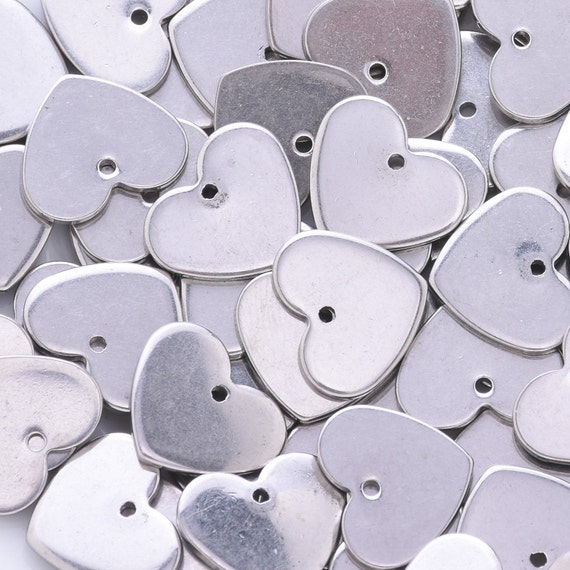20 Silver Tone Stainless Steel Heart Pendants Stamping Blank Tags 13mm  10087003