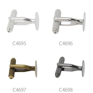 May include: Four pairs of cufflinks in silver, gunmetal, and antique gold finishes. Each cufflink features a textured cylindrical bar and a flat, round backing. The product codes C4695, C4696, C4697, and C4698 are visible.