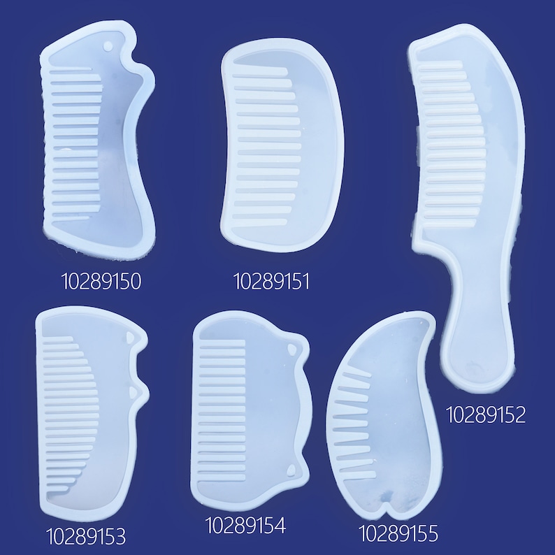May include: Six clear silicone molds shaped like combs, with different designs. The molds are numbered 10289150, 10289151, 10289152, 10289153, 10289154, and 10289155.