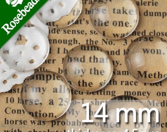 200PCS 14MM Round Domed Glass, Flat Back Dome, Clear Crystal Glass Cabochon, Glass Cap for Pendant Setting C1055