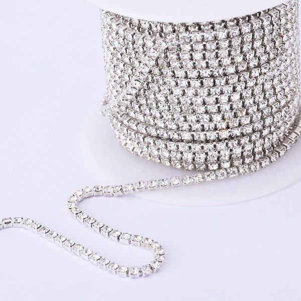 2mm Clear Crystal Rhinestone Chain ,Flat back Cup Chain,10Meters Preciosa chain DIY Jewelry 10099250