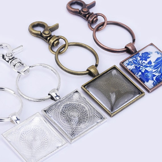 Zinc Alloy DIY 25mm Square Craft Pendant Kits Key Chains Lobster