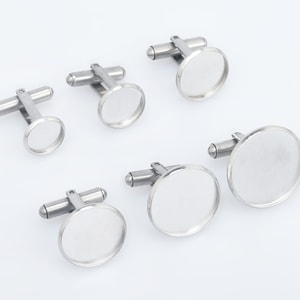 Gemelos de acero inoxidable en blanco, Base de gemelos franceses con ajuste de cabujón redondo de 10/12/14/16/18/20mm, accesorios para gemelos, 5 uds. 102863