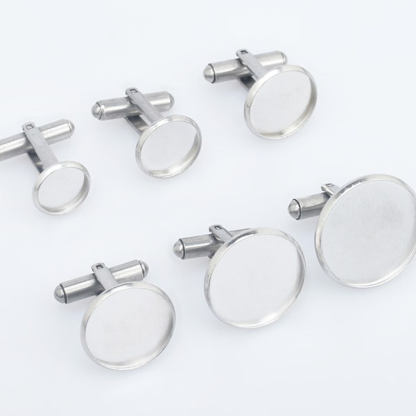 Stainless Steel Cufflink Blanks French Cufflink Base with 10/12/14/16/18/20mm Round Cabochon Setting Cuff Link Accessories 5pcs 102863