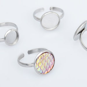 Stainless Steel Adjustable Ring Base Blanks open back ring base setting fit 8/10/12mm Round Cabochon DIY Jewelry Finding 10pcs 102864
