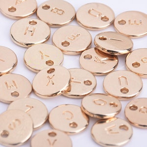 10mm Alloy Gold plated Double Side Stamped Initial Charms Round Letter Charm DIY Monogrammed Charm 5pcs 102432