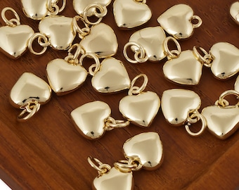 5PCS 14K Gold Filled Brass Puff Heart Pendant, 10mm Tiny Gold heart Charm, Earring Charm 10408150