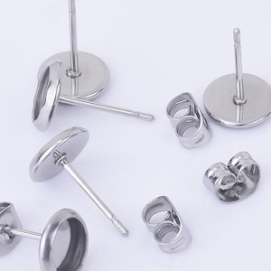 High Quality Stainless Steel Round Bezel Earring Blank Studs Cabochon Settings Earring Trays No allergic Jewelry Supplies 30pcs 102556