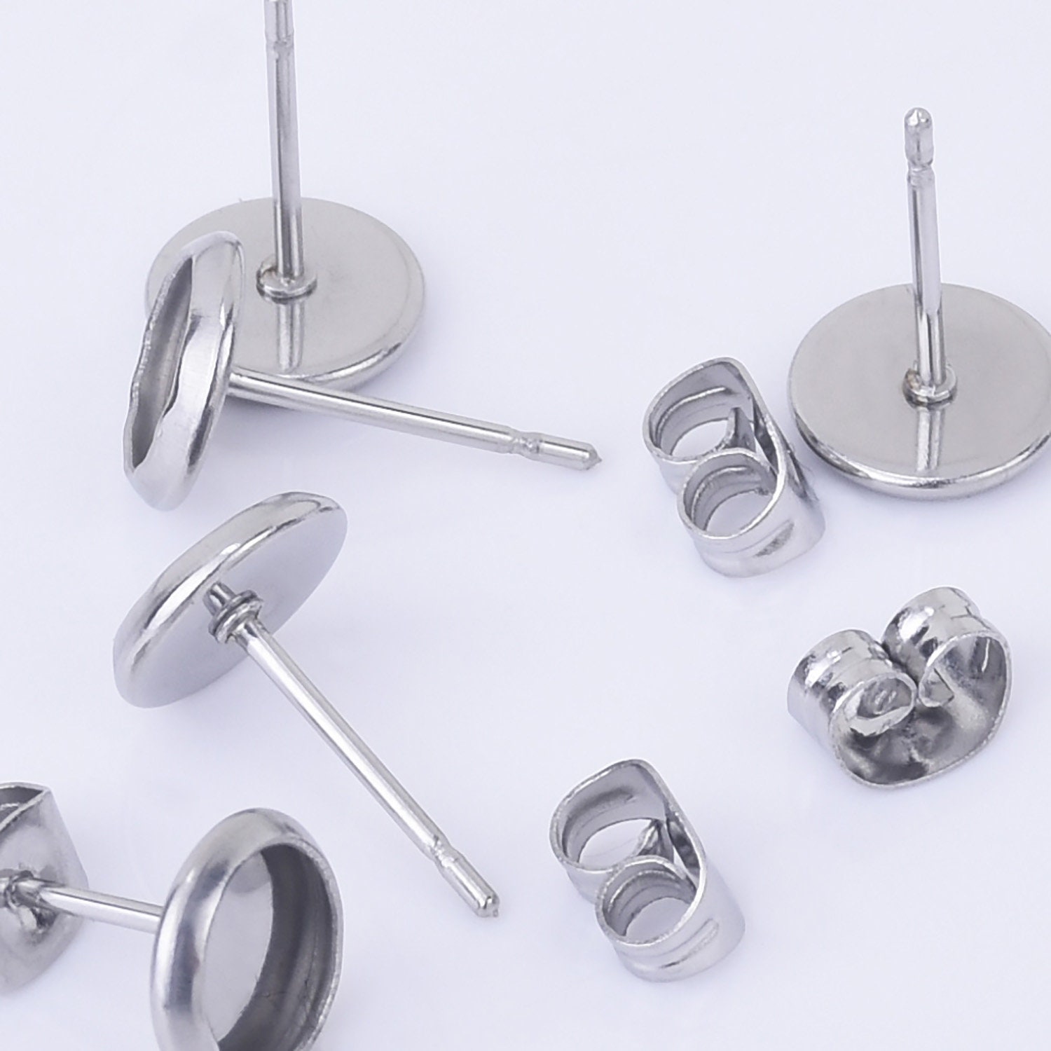 Stainless Steel Bezel Earring Studs round Earring Blanks DIY Craft Supply 30pcs