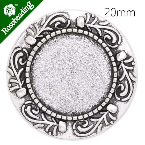 10pcs Antique Silver Cameo Brooch base, fit 20mm round cabochons C4059