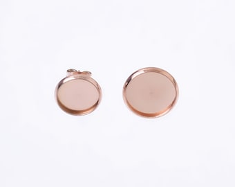 10/12mm Stainless Steel Stud Earring Settings Earring Blank Bezel rose gold Round Bezel Setting Wholesale Earrings 10pcs 102698