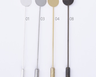 Broche en laiton Stick Pin avec 10MM Round Pad Charm Pin 70mm longueur disponible bijoux faits à la main 50pcs 102388