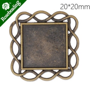 20PCS Antique Bronze Square Zinc Alloy Cameo Cabochon Base Setting Pendants, fit 20x20mm square cabochons C3969
