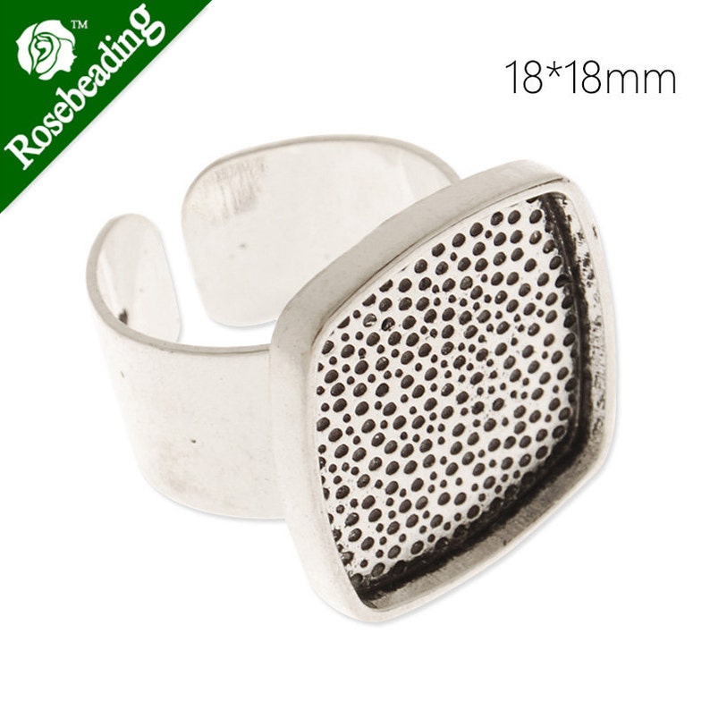 fit 18x18mm square cabochons 10PCS Ring Base Setting with 18x18mm Square Bezel