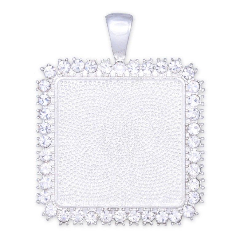 25mm 1 inch 1\u2033 Square Rhinestones Claw Pendant Cabochon Setting Single Row Rhinestone Bezel Pendant Blanks 10pcs 100883
