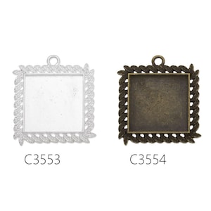 20PCS Square Zinc Alloy Cameo Cabochon Base Setting Pendants,fit 25x25mm cabochons