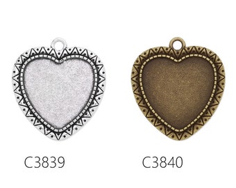 20 PCS Heart Cameo Cabochon Base Setting Pendants, Fit 25mm Heart Cabochons