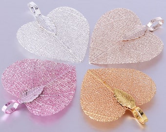 About 25-30mm Real Nature Heart Leaf Filigree Leaf Charm pendant Vintage Style hole 5mm gift for her 2pcs 102198