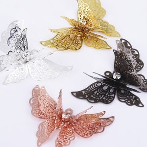 25*35mm Brass 3D Butterfly Pendant charm Hollow Butterfly diy necklace Filigree Jewelry Supply 10pcs 102390