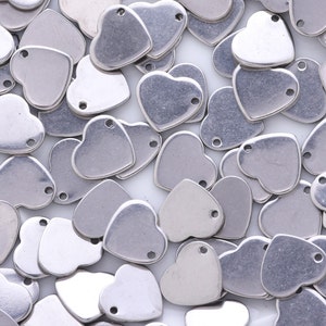 20 Silver Tone Heart Stainless Steel Blank Stamping Tags Pendant Charms 10086303
