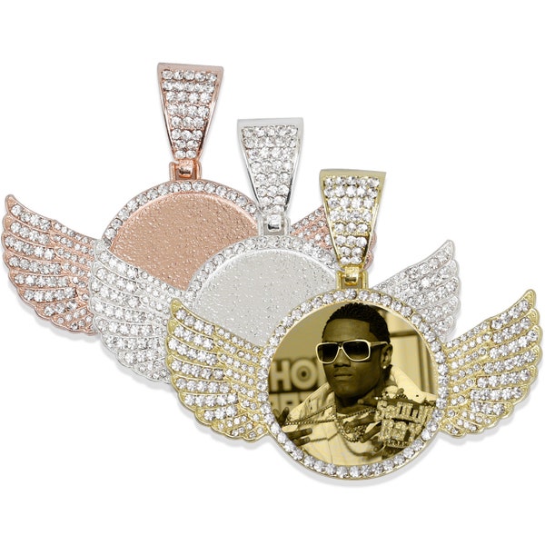 30mm Flügel Bild Anhänger Hip Hop Schmuck Geschenke Herren Schmuck Zirkon Anhänger Echtvergoldet 2 Stück 103286