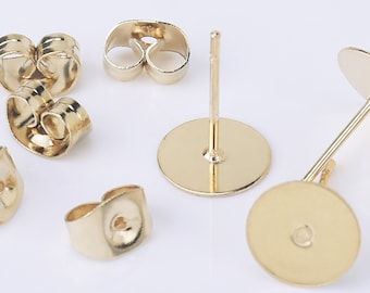 Örhängen i rostfritt stål, örhängen med öronmuttrar, 3/4/5/6/8 mm, platt dyna, Acero, ooxiderbara örhängen, tomma örhängesstift, 50 st 102554