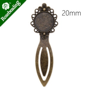 10PCS Antique Bronze Bookmark Cameo base Setting, Bookmark Base, ajuste de cabujones de 20 mm C3930