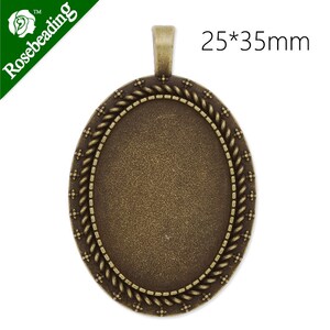 WANM 2 Pezzi Impostazioni Per Cabochon Ovale 25x35mm, Ciondoli Vuoti In Lega Di Zinco, 2 Colori, Per Creazione Gioielli Fai Da Te