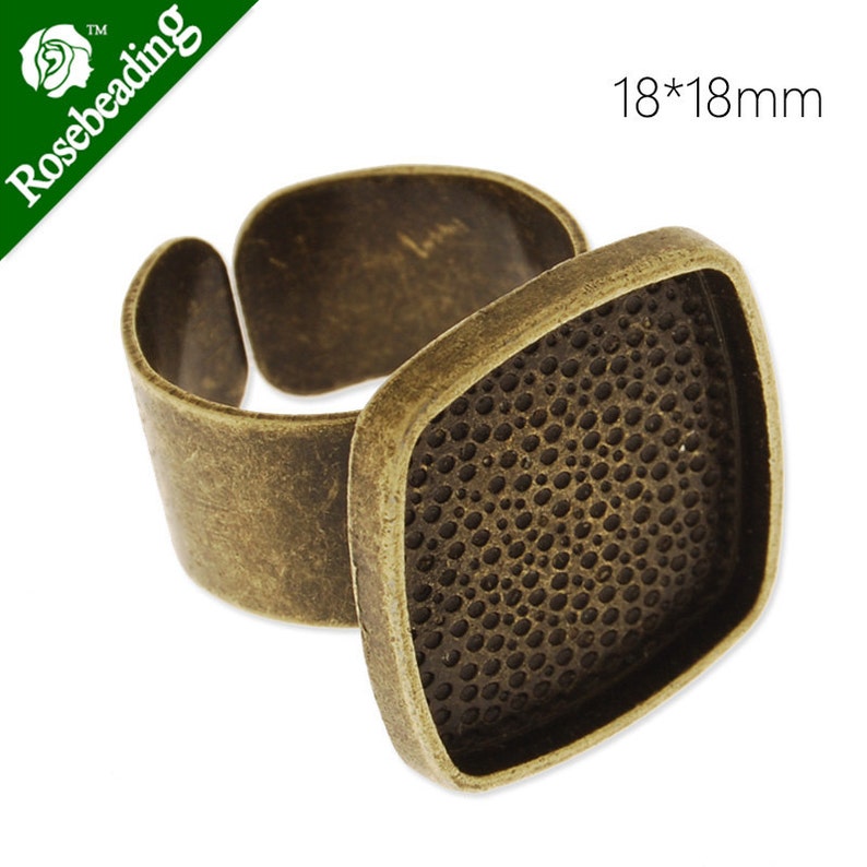 fit 18x18mm square cabochons 10PCS Ring Base Setting with 18x18mm Square Bezel