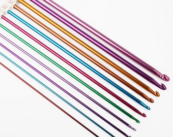 1 set(11 pcs) Colorful Aluminum Crochet Hook Set Afghanistan Crochet Hook 270mm Length 10316850