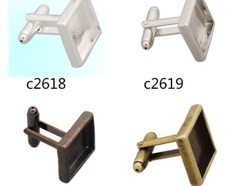 10PCS 14x14mm Cuff link Blanks with Square bezel setting , fit 14x14mm square cabochons