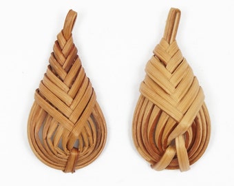 6pcs Natural Rattan Earring Pendant Chinese Knot Wooden Straw Charms Handwoven Findings Jewelry Making 10394552
