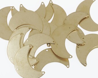 6PCS Brass Moon Charm Raw Brass Moon Connector with 3 holes for jewelry making 10382050
