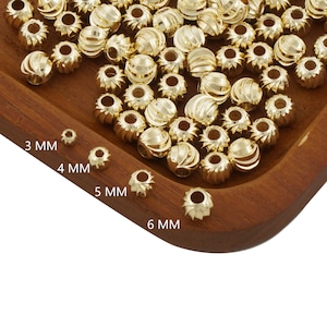 14K Gold Filled Brass Round Corrugated Beads Spacer Beads for Bracelet Necklace Jewelry Making Supply Wholesale 50pcs/bag 104030