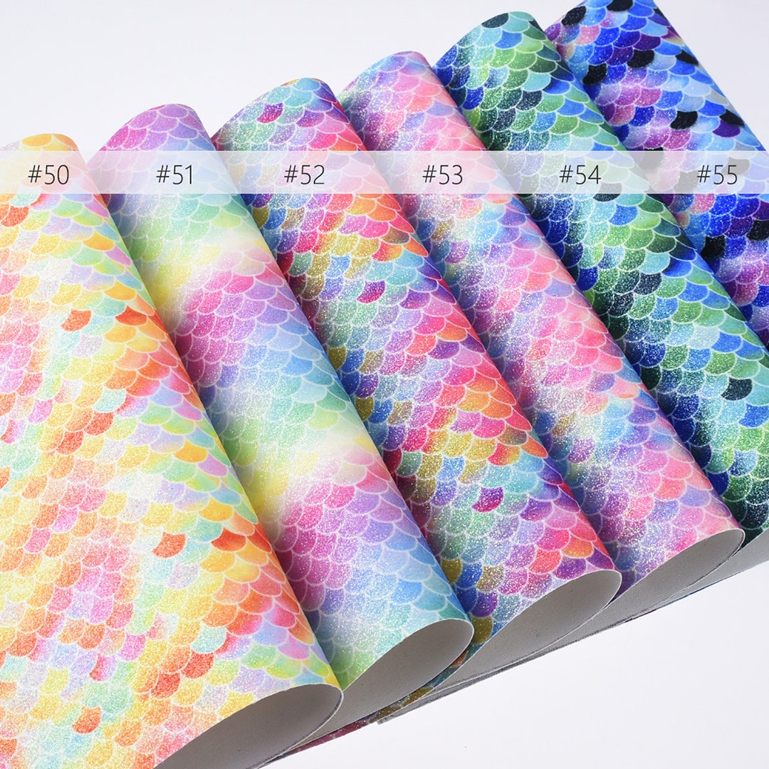 8*12" Mermaid Scales Glitter Faux Leather Sheets Pu Leather Fabric ...