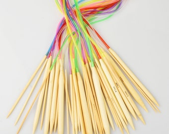 1 set(18 sizes) 40CM Colorful Circular Bamboo Knitting Needles Perfect Weaving Tools For Handwork 10316250