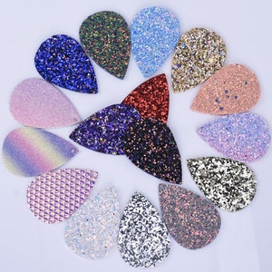 56*38*2mm Multicolor Faux Leather Dangle Charms Pendants PU Leather Paillette Sequin Earring Components Pendants Teardrop 4pcs 102461