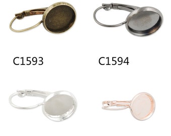 50 Uds. Pendientes traseros de palanca francesa en blanco/Base, cabujones de vidrio de 12MM, botones C1593