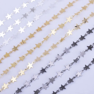 Chaîne d’étoiles de 7 mm Hand Wrought Bulk Chain Gold Plated Chain,Silver Plated Chain,Gun Metal Black per yard 102361