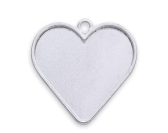 30mm Heart Bezel Pendant Setting Cabochon Base Setting Pendant Trays Wholesale Bezel Tray Settings Silver 10 pcs 10114901