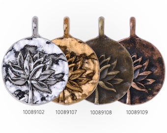 20 Round Metal Flower Charm Lotus pendant Vintage Charms Yoga Charms Lotus jewelry 16mm 100891