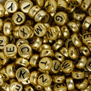 7*3.4mm Gold Acrylic Alphabet Beads ABC Beads Name Beads 1.3mm Hole 100 Pcs/Bag Mixed 10312950
