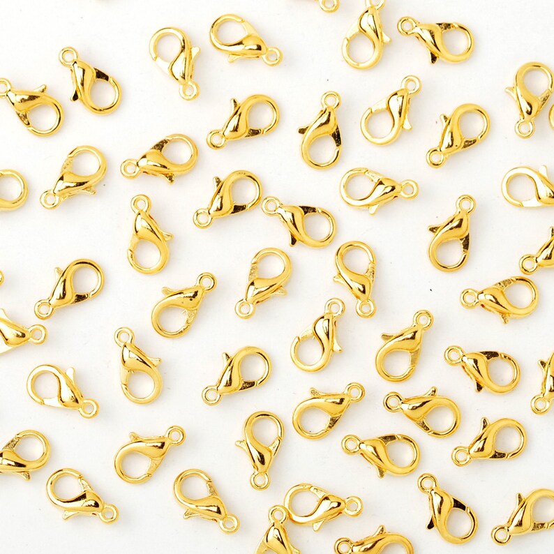 12mm Brass Lobster Claw Clasps, 4 Colors, Mixed Lot, Jewelry Clasps