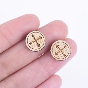 12*12mm Arrow Round Wood Charm Laser cut wooden earrings crossed arrows diy Laser Cut Wooden Studs Earring Supplies 6pcs 10261160