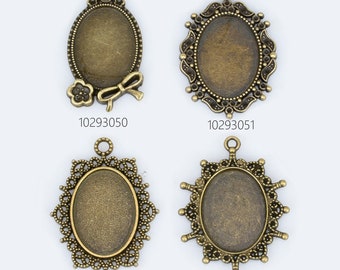 Engastes ovalados retro de aleación de 18 x 25 mm para colgantes, bandejas para colgantes, cabujones, engaste de bronce antiguo, proveedores de piezas en blanco para colgantes de joyería, 10 unidades, 102930