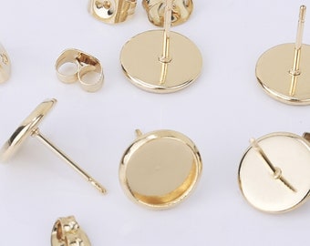 8/10/12/14/16MM Stainless Steel Bezel Earring Studs Cabochon Settings Earring Trays No allergic Earring Posts 30pcs 102557