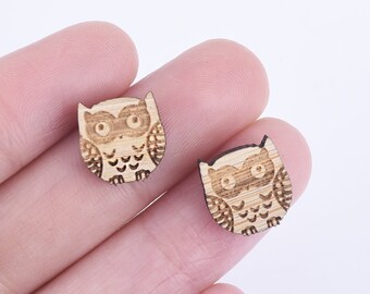 11*11mm Owl Laser cut wooden earrings Owl earrings Cute owl studs Owl Wood Cabochon charm Earring Supplies 6pcs 10261157