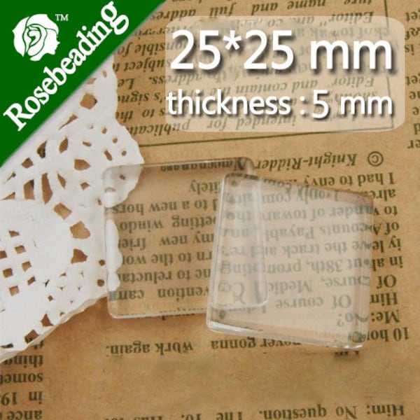 100PCS 25MM/1 Inch square Flat Back clear Crystal glass Cabochon, glass tiles,about 5mm thick C1809
