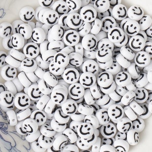 7*3mm Weiße Acryl Smile Face Beads Flache Runde Perlen 100 Stk/Tasche Mixed 10346250