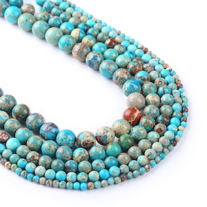 15&quot; Full Strand Blue Sea Sediment Jasper Beads 4mm/6mm/8mm/10mm/12mm Regalite Round Imperial Stone 103004